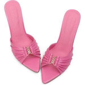 Women's Pink Faux Leather High Heels with Pointed Peep Toe Heeled Sandals